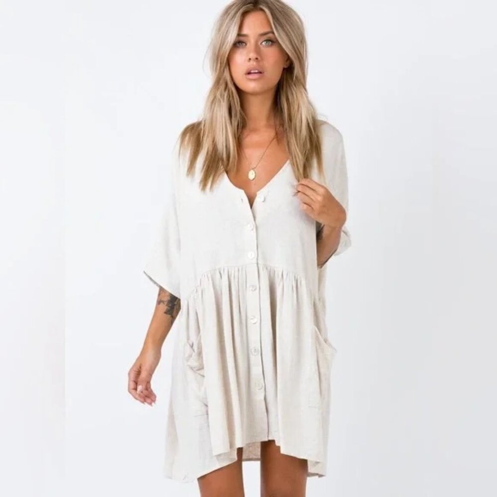 PRINCESS POLLY | The Sandy Mini Dress Natural Lower Impact - S/M - Picture 4 of 7